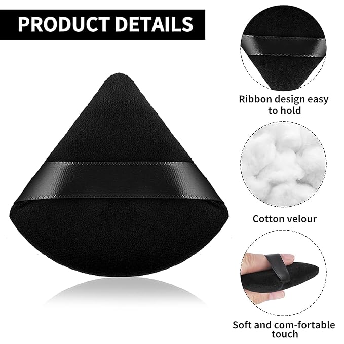 2 Pcs Powder Puffs for Face Powder Triangle Powder Puff, Face Makeup Tools for Applying Loose or Pressed Powders, Fit Easily and Softly to Face 1208