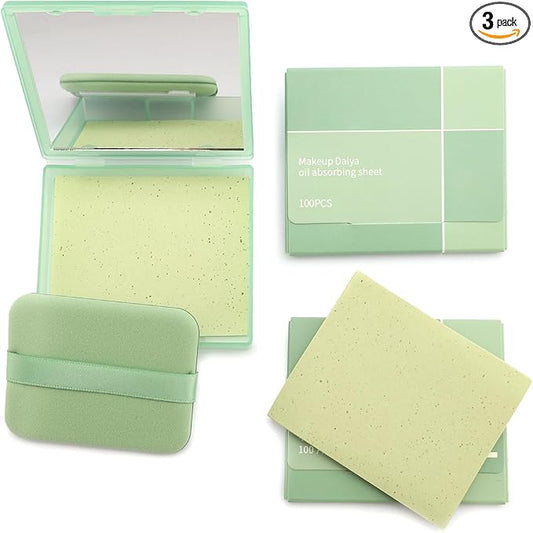 Erinde Oil Blotting Sheets for Face with Mirror and Puff, 300 Sheets Oil Blotting Paper for Oily Skin, Face Oil Absorbing Sheet, Natural Oil Control Film, Absorb Excess Oil, Makeup Friendly