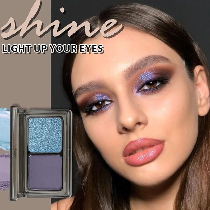 2 Color Shimmer & Matte Eyeshadow Palette Makeup, Shimmer blue & Deep purple Matte Shades eye shadow for Womam Halloween Birthday Party Wear, Vegan & Cruelty-Free