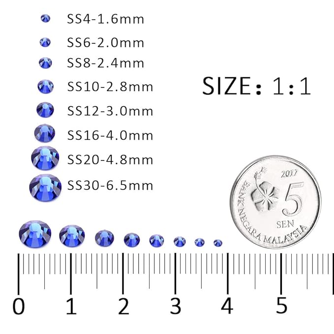 1440Pcs Blue Crystal Rhinestones,Glass Flatback Rhinestones Gemstones Small for Nail Face Makeup Art Crafts Clothes Decoration -(SS6,2.0mm,Blue)