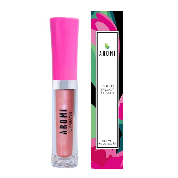 Aromi Peachy Nude Lip Gloss | Beige Metallic Lip Oil for Women, Moisturizing Glossy Finish, Plumping, Shimmery (Peach Cobbler)