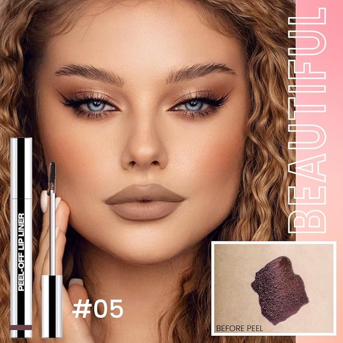 JUAAZIN Matte Lip Stain Peel Off Lip liner with Tweezer, Dark Brown Peel Off Lip Stain, Long Lasting Waterproof Lipstick Lip Gloss Tattoo, Transfer-proof for All Skin Types, 0.12 fl oz 05#