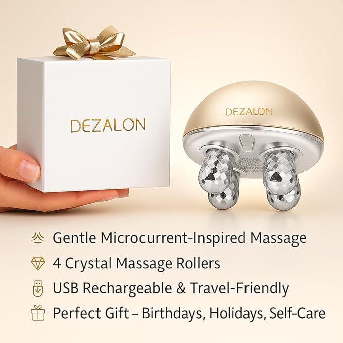 Microcurrent Facial Device, Face Massager Tool, Eye and Neck Massager, Face Roller, Beauty Tools for Relaxing Facial Massage and Skin Care Routine, Gold Color