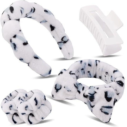 Canitor Spa Headband Wrist Bands with Hair Clips Dalmatian Print Makeup Skincare for Washing Face Skin Care Preppy Teen Girl Gifts Cute Trendy Stuff Hair Accessories for Women
