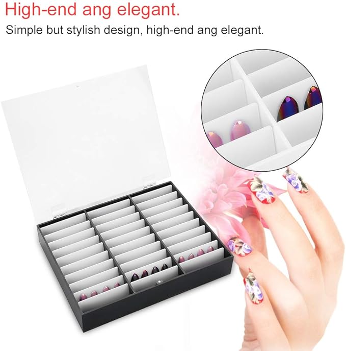 Semme Nail Storage Box, Display Box Nail Art Decoration Container Empty Nail Tips Storage Box Fake Nail Display Case(Black)