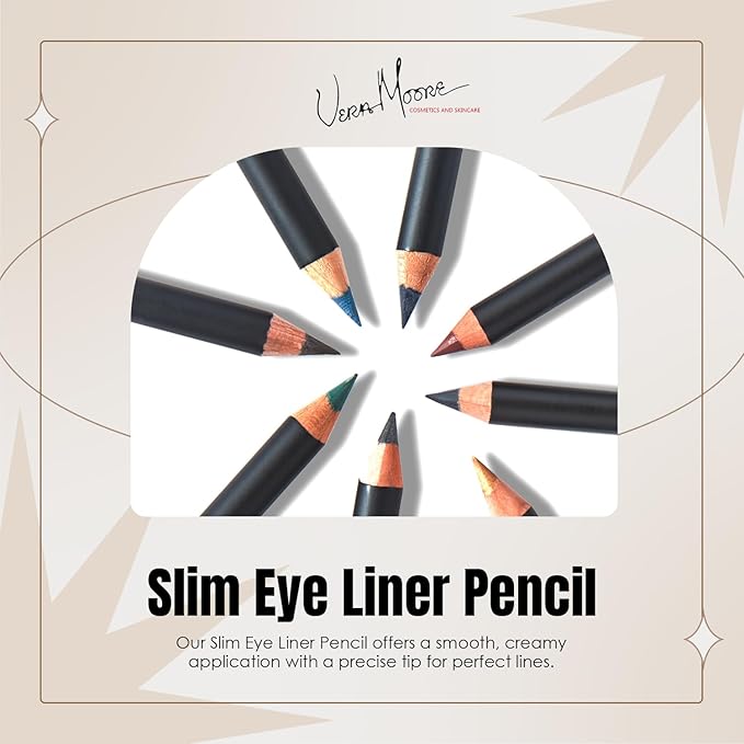 Vera Moore Slim Eye Liner Pencil, Smooth Formula, Hypoallergenic and Vegan, Smudge-Proof and Waterproof Application, Bold and Defined Lines Eyeliner, (0.05 Oz) (Brown Eyeliner)