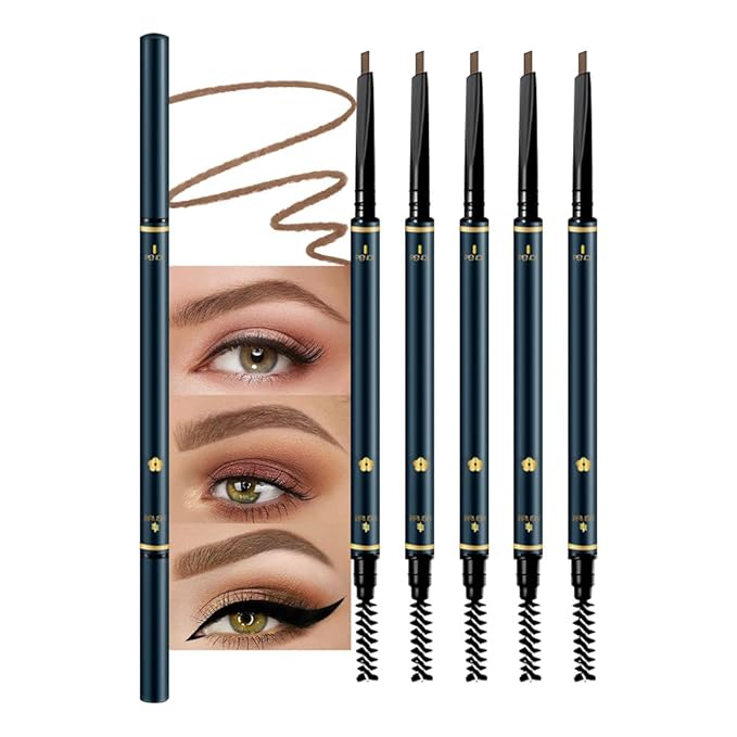 5 Pcs Eyebrow Pencils for Women, Waterproof Professional Makeup Micro Brow Pencil, Dark Coffee Brow Kit with Eyebrow Brush, Ultra-Fine Mechanical Pencil, Vegan&Cruelty-Free (C05#Dark Coffee)