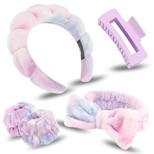 Canitor Spa Headbands Wrist Band Set with Hair Clip Skincare Headbands for Washing Face Non Slip Puffy Makeup Headband Wrist Towel Preppy Cute Teen Girl Birthday Gifts Trendy Stuff