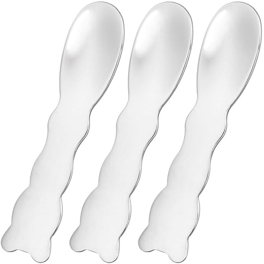 Pndeyo 3pcs Mini Metal Makeup Spatula, Reusable Cosmetic Cream Spatulas Spoon, Skincare Scoop Applicator Facial Massage Beauty Tools for Mixing and Sampling Face Eye Cream- Silver