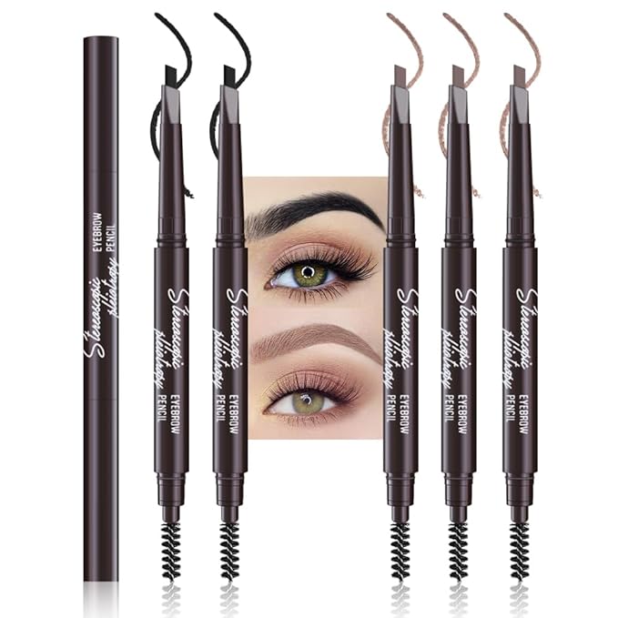 5 Pcs Ultimate Eyebrow Retractable Definer Pencils,Dual-Sided Natural Soft Textured Eyebrow Pencil, for Daily Look Eyebrow Makeup,Brow Brush,Fine Tip (2*Black+3*Light Brown)