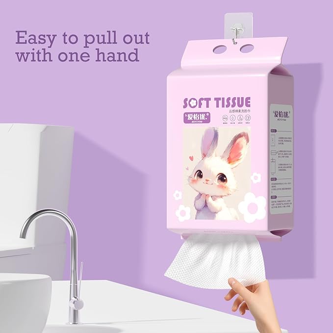 Hanging Disposable Face Towels 180 Count, Wall Mount for Easy Dispensing, Ultra Soft & Lint-Free 8x7 Inch Dry Wipes for Makeup Removal, Sensitive Skin & Daily Skincare