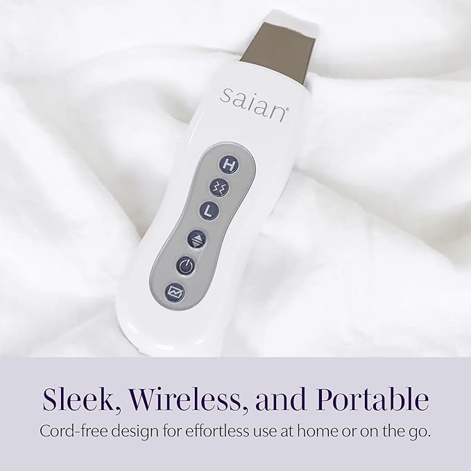 Saian Professional Strength Ultrasonic Skin Scrubber - Face Spatula Exfoliator & Pore Cleaner for Blackhead, Whitehead & Sebaceous Removal - Gentle Deep Cleaning Tool for Smooth, Glowing Skin