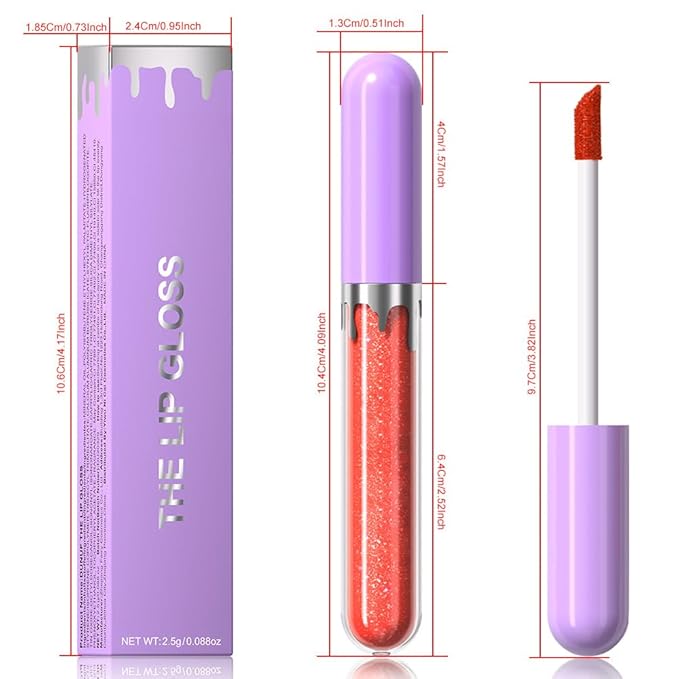 Hxssll Glitter Liquid Lip Gloss,Coral Shimmer Lipstick, Waterproof Shimmer Lip Stain Lip Glaze, High Shine Long Lasting Shiny Lip Color Makeup 06#