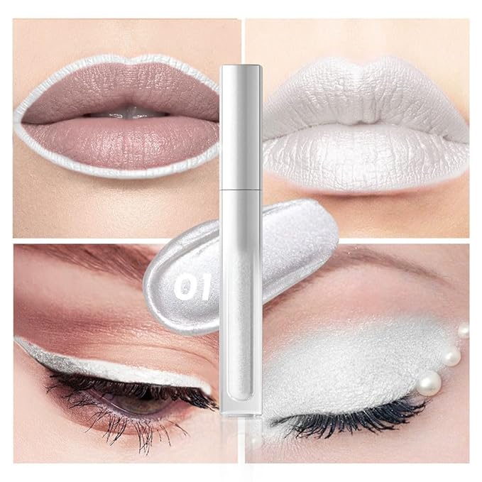 Hxssll Pearlescent Metallic Lip Gloss & Liquid Eyeshadow 2-in-1, Long Lasting Waterproof Glitter Lipstick, Shimmer Lip Color, High Pigment Metallic Glitter Eyeshadow Makeup for Women 01