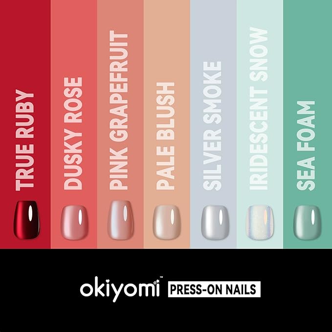 Okiyomi Nude Press on Nails - Pale Blush Nude Cat Eye Press on Nails | Magnetic Neutral Blush Shimmer - Short Ballerina Squoval Shape - 15 Sizes - 30 Soft Gel Fake Nails with Glue and Stick On Tabs