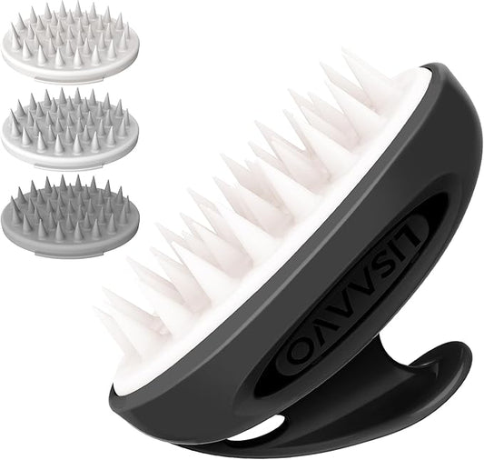LISAAVO 3 in 1 Scalp Scrubber, Hair Scalp Massager, with 3 Replacement Brushes, Shampoo Brush for Relaxing, Deep Cleansing Exfoliator & Soothes itching - Wet/Dry Use for All Hair Types, Black