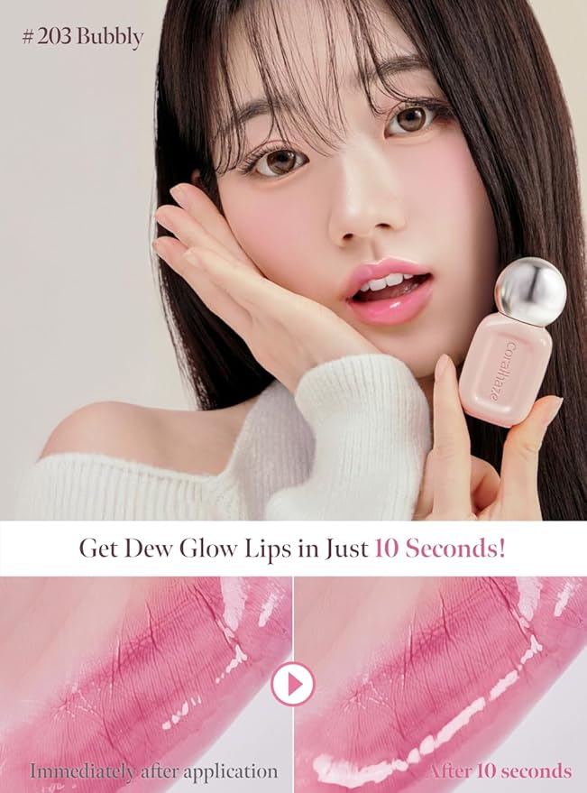 CORALHAZE Dew Drop Tint #209 Crush 4.5g, Hydrating, Glossy, Lightweight Lip Stain with High-shine, Long Lasting Color with Moisturizing Lip Oil, Dewy Finish, Korean Beauty Makeup