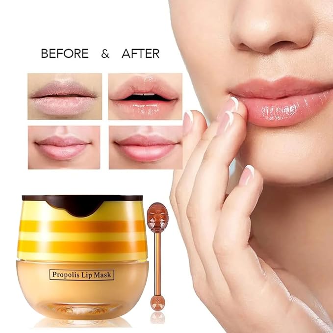 4 PCS Bee Lip Balm Honey Pot,Propolis Lip Mask Moisturizing,Reduces Lip Lines,Sleeping Lip Balm Prevention Dry and Cracked, Lip Scrubs Exfoliator (Honey & Strawberry & Watermelon & Apple Lime)