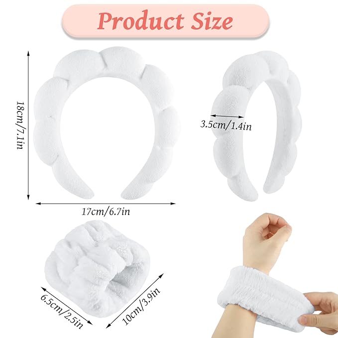 WSICSE Spa Headband for Washing Face, Sponge Skincare Headband and Wrist Washband Set Stocking Stuffers for Girls Women