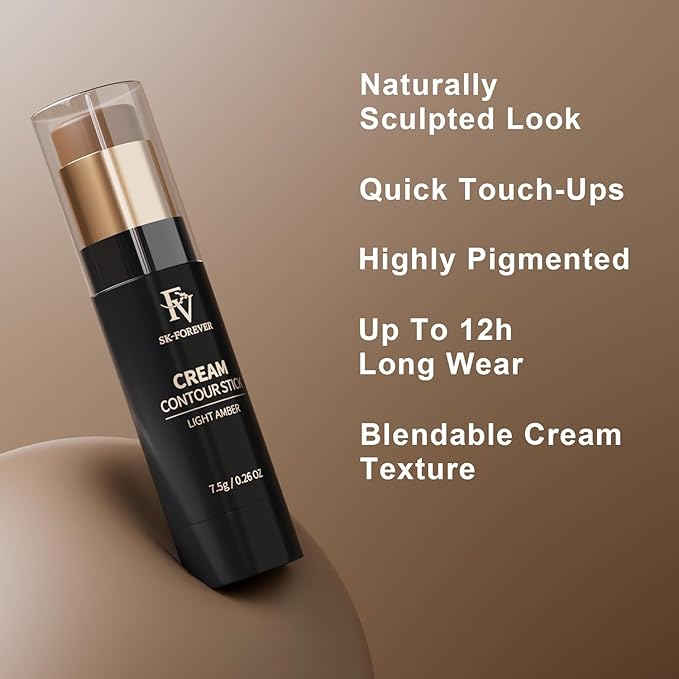 FV Cool Toned Contour and Highlighter Stick - Highly Pigmented & Blendable Duo for a Sculpted, Natural Glow | Waterproof & Long-Lasting Finish | Perfect for On-The-Go Makeup, 01 Amber & 03 Champagne