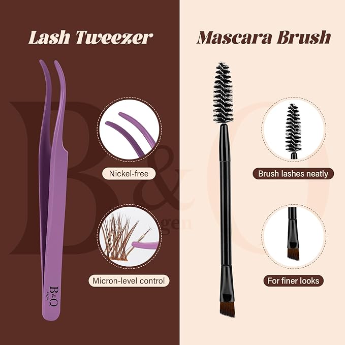 B&Q Brown Lash Clusters Kit Natural Mochalash Clusters 01, Brown Eyelash Clusters Kit C-Curl Cluster Eyelash Extensions 8-16mm Wispy Lash Eyelashes Kit for Fair/Dark Hair(Mochalash 01 Set)