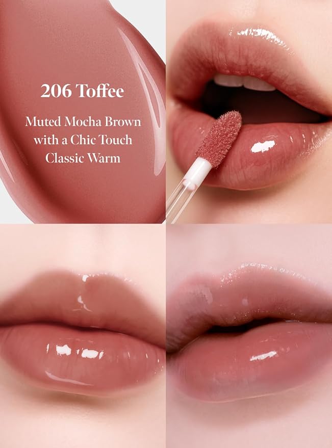 CORALHAZE Dew Drop Tint #206 Toffee 4.5g, Glossy, Lightweight Lip Stain, Glass-Like, High Shine, Moisturizing Lip Oil, Long Lasting Color, Hydrating Gloss, Dewy Finish, Korean Beauty Makeup
