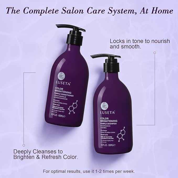 Luseta Purple Shampoo and Conditioner Set for Blonde Hair - Eliminates Brassiness & Tones Gray, Bleached Hair - Neutralizes Yellow Tones, Enhances Cool Shades, Sulfate Free - 16.9 Fl Oz Each