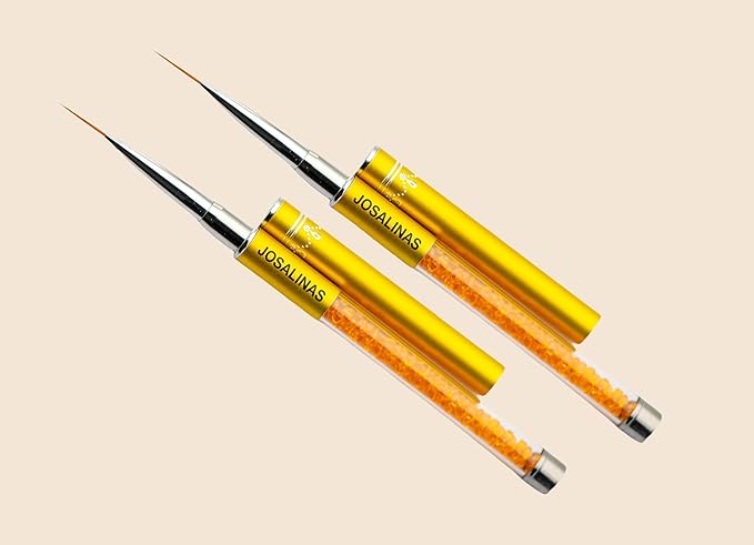 JOSALINAS Nail Brushes Art Pen 2PCS, Gel Polish Painting Tools with Nail Extension Gel Builder, Salon at Home DIY Manicure (Gold-Liner#15mm)