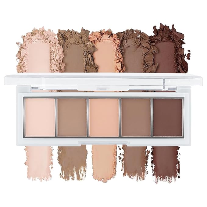 5-Color Mini Matte Neutral Nude Brown Eyeshadow Palette – Soft Ivory, Mocha Browns & Peach Nude, High Pigment Contour Eyeshadow Palette for Daily Natural Makeup, Perfect for Blue & Green Eyes