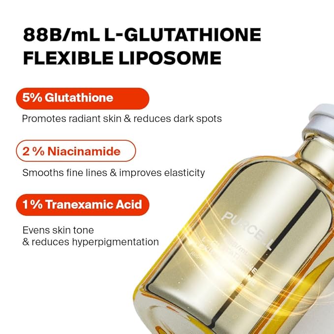 5% L-Glutathione (88B/mL) Flexible Liposome Face Serum - High Concentration with Vitamin B3, Vitamin E, Tranexamic Acid for Hydrating & Brightening (1.85 fl oz / 55ml)