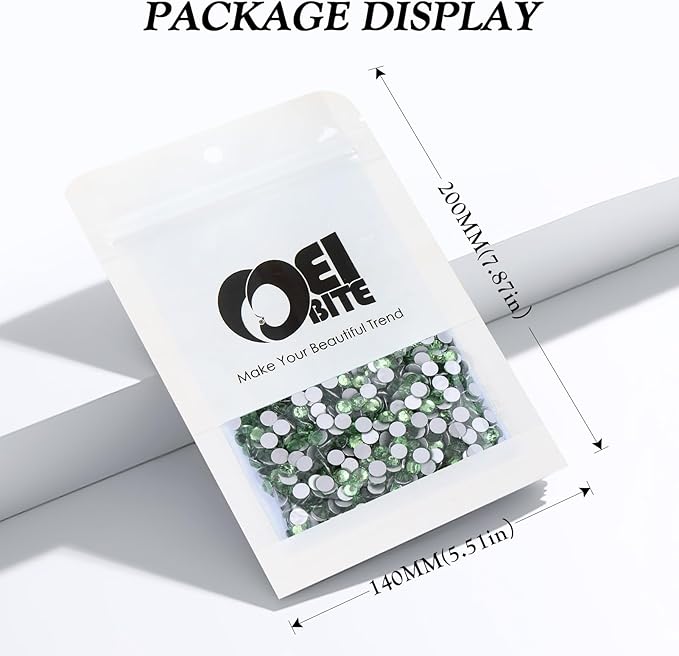 Meibite Light Green Flatback Rhinestones, Glass Rhinestones for Nail Art and Craft, Glue Fix, Loose Crystal Gemstones(Lt.Green, SS20, 2880pcs, 4.6-4.8mm)
