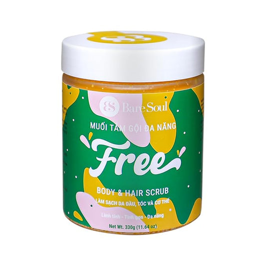 BareSoul FREE Body & Hair Scrub 11.6 Oz | 330g - Natural Exfoliating Scalp Scrub and Body Scrub for Deep Cleansing, Gentle Exfoliation, and Nourishment with Sea Salt and Essential Oils