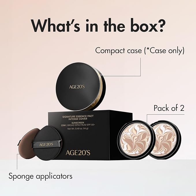AGE20'S Signature Essence Pact SPF 50+ | Pack of 2 | 23W BEIGE | Cream Foundation, Dewy Finish, Natural Coverage | Korean Cushion Foundation