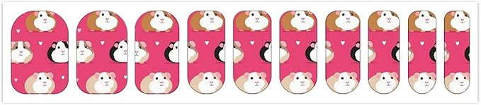 WUXEKZO Self Adhesive Nail Art Stickers DIY Nail Polish Strips for Fake Nails Design (Set of 5 Love Heart Guinea Pig Pet-1 Nails Sticker Nail Decals)