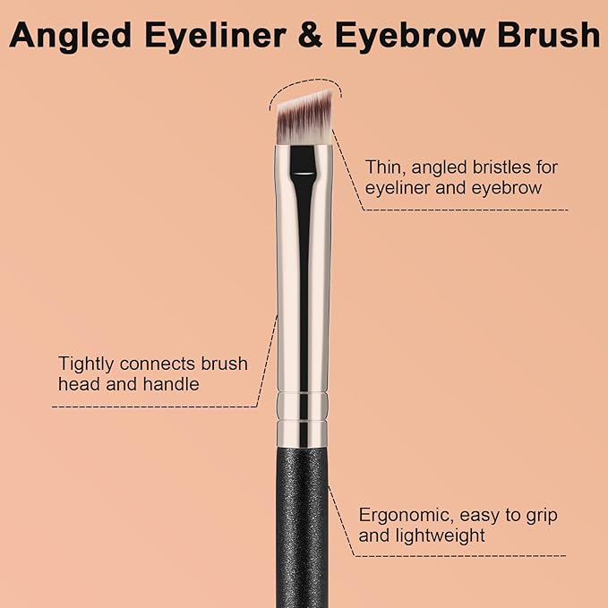 TEOYALL Flat Angled Eyeliner Brush, Soft Thin Slanted Synthetic Bristles Precision Eyebrow Brush For Brow Powder Gel Eye Liner