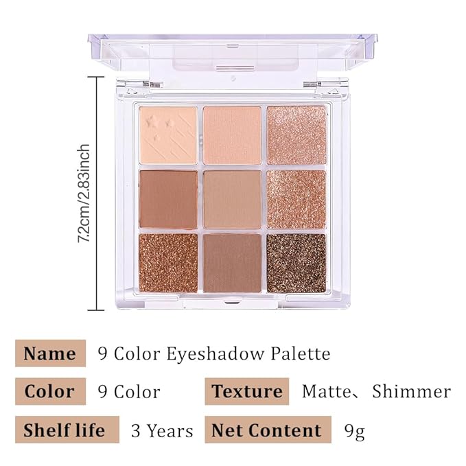 AMY'S DIARY 9-Color Warm Bronze Eyeshadow Palette, Gold Champagne Neutral Eye Makeup with Matte & Shimmer Shades, Highly Pigmented Long-Lasting Blendable Brown Nude Shadow for Daily Glam Look