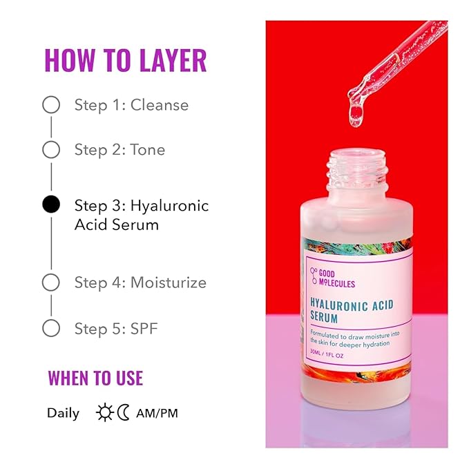 Good Molecules Hyaluronic Acid Serum Pack 3 – 30 ml Each | 1% Hyaluronic Acid, Non-Greasy Ultra Hydrating Serum, Facial Moisturizer for Plumper Skin, Skin Care for Face