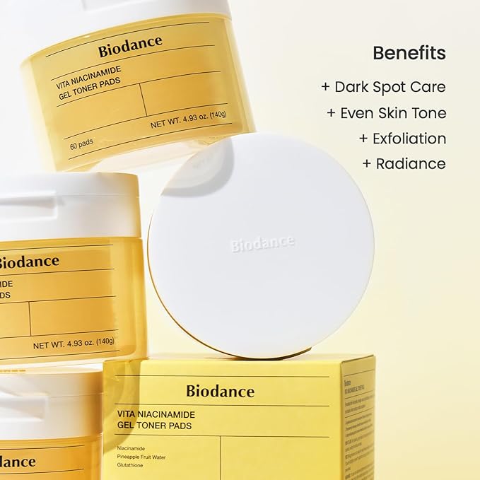 Biodance Vita Niacinamide Gel Toner Pads, Dark Spot Corrector, Evening Skin Tone, Gentle Exfoliating Toner Pads with Vitamin C, Korean Skin Care, Gifts for womenㅣ4.93 fl.oz.(140g)*60Pads