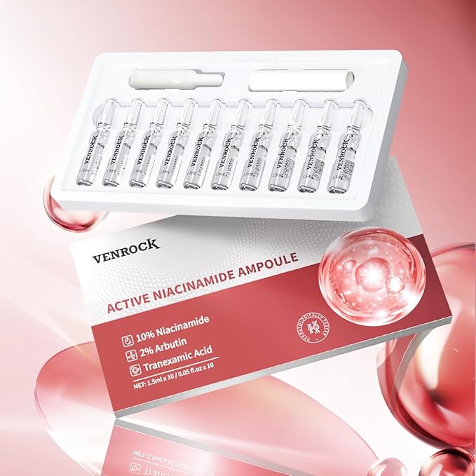 VENROCK Active Niacinamide Ampoule – 10% Vitamin B3 + 2% Arbutin + Tranexamic Acid Serum for Brighter, Even Skin Tone | 1.5ml x 10 Ampoules, Fragrance-Free, Non-Irritating