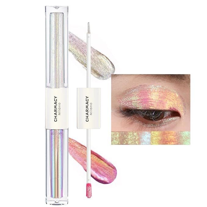 CHARMACY 2 in 1 Starlit Duochrome Liquid Eyeshadow, Glitter Sparkle Colorful Liquid Eyeliner, Quick Drying, High Pigmented, Long lasting Holographic Glitter Multichrome Eye Makeup #01