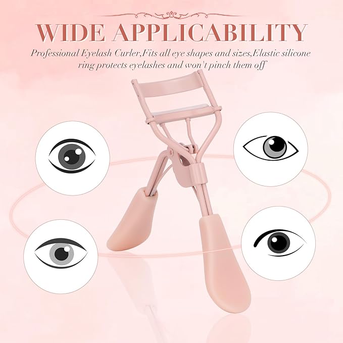 ODELY Eyelash Curler with Pads, Lash Curler with 10 Extra Silicone Replacement Pads, Comfortable Grip for Effortless Curling – Eyelashes for The Perfect Eye Contour (Rose Pink)
