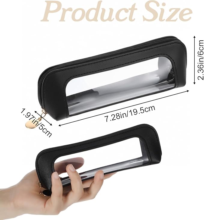 Sibba Small Clear Makeup Bag Travel Makeup Bag PU Leather Make up Brush Case Clear Cosmetic Bags Make up Organizer Zipper Pouch for Women Home Travel Office Cosmetic Storage (Black)