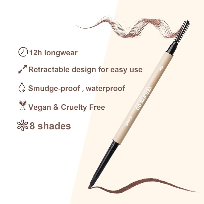 Eyebrow Pencil Deep Brown, Dual-ended Dark Brown Eyebrow Pencil, Waterproof Eyebrow Pen with Hair Like Stroke, Filling in Sparse Areas for Natural Looking, Chocolate, YES.EYE DO