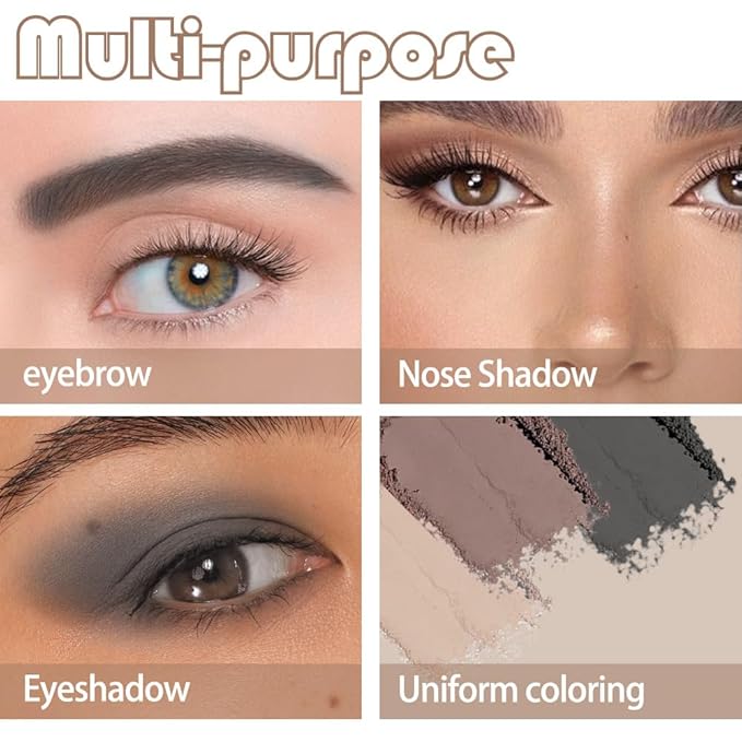 Eye Brow Powder Palette with Mirror for Women, Brown Taupe Eyebrow Powder Kit with Brush, Long-Lasting 3 Colors Brow Palette, Filler for Full, Defined Natural Brows Shaping (03)