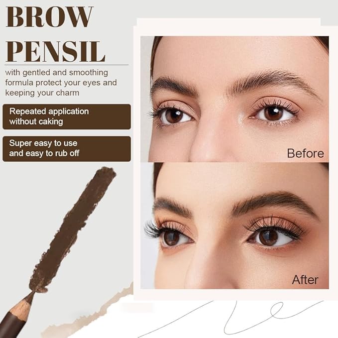 Eyebrow Pencils for Women with Sharpener, 6Pcs Hard-Core Wooden Eye Brow Eye Liner Pencils for Beginner Makeup, Waterproof & Sweat-Proof (6Pcs-Brown)