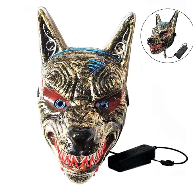 LED Luminous Wolf Head Cover, Scary Halloween Face Mask with 3 Light Modes, for Cosplay Party Carnival Christmas Costume
