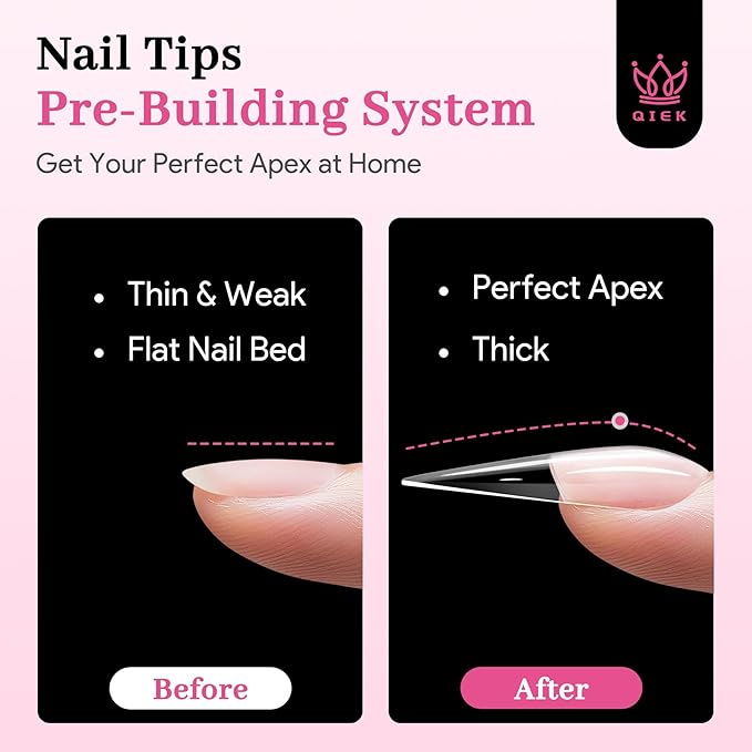 Qiek Long Stiletto Pre-Building Nail Tips, 15 Sizes 240 PCS Pre-shaped Apex Clear Soft Press On Fake Nail Half Matte Gel Nail Extensions Strong Thick Acrylic Tip for DIY Beginners & Salon Manicure