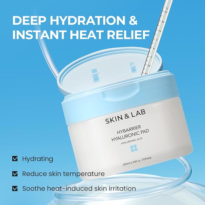 [SKIN&LAB] Hybarrier Hyaluronic Pad, Deep Hydration & Cooling, Stretchable Pads for Dryness & Inner Skin Tightness, 70 Pads