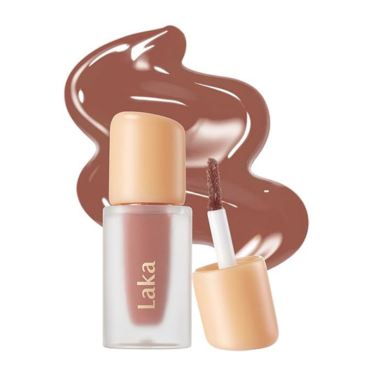 Laka Fruity Glam Lip Tint Mini, 1.9g/0.07oz, Glowing Lip Stain with Wide Color Spectrum, Hydrating & Lightweight Texture, Long-Lasting Bold Stain, Non-Sticky, Vegan, K-Beauty (#142 Toffee)