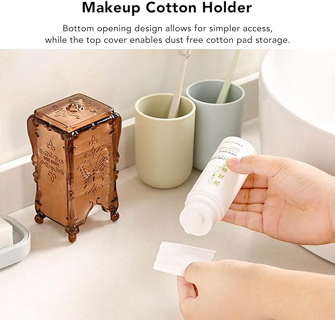 Agatige Cotton Pad Holder, Butterfly Rose Flower Cotton Pad Dispenser Cotton Pads Storage Box Makeup Remover Wipes Container with Cover for Home(Translucent Coffee)